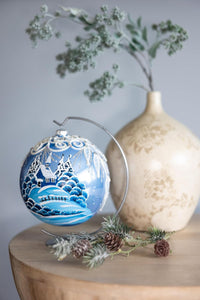 Hand Blown Glass Christmas Ornaments Ball, Wonderland Sky 6 in + Stand - image 2