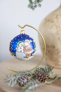 Hand Blown Glass Christmas Ornaments Ball, Santa & Snowman Navy Blue 3 in - image 7