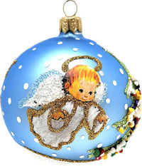 Hand Blown Glass Christmas Ornaments Ball, Baby's 1st Christmas Blue 3 in - image 3