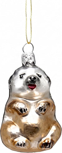 Mini Glass Christmas Ornaments Ball Hand Blown, White Groundhog 2 in