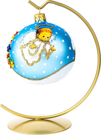 Christmas Ornament, Angel with House and Holiday Tree, Blown Glass Ball 3-inch (Blue) - image 4