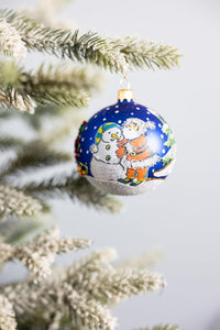Hand Blown Glass Christmas Ornaments Ball, Santa & Snowman Navy Blue 3 in - image 4