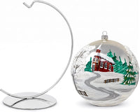 Hand Blown Glass Christmas Ornaments Ball, Chapel Silver 8 in + Stand