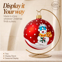 Hand Blown Glass Christmas Ornaments Ball, Snowman & Mistletoe Red 3 in - image 7