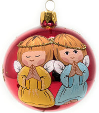 Christmas Ornament, Two Praying Angels, Blown Glass Ball 3-inch