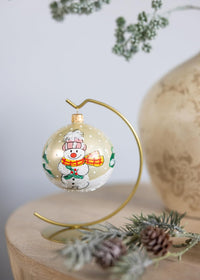 Blown Glass Christmas Ornaments Ball, Snowman & Mistletoe Vanilla Gold 3 in - image 5