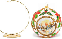 Hand Blown Glass Christmas Ornaments Ball, Wintry White 8 in + Stand