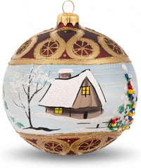 Hand Blown Glass Ball Christmas Ornament, 5 in, Countryside Golden Wine