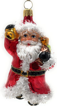 Christmas Tree Ornament Blown Glass Classic Santa, 5 inch, Red, White, Black - image 3