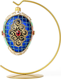 Faberge Egg Hand Blown Glass Christmas Ornaments Balls Sapphire Matte 5 in - image 2