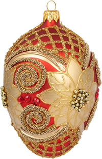 Faberge Egg Hand Blown Glass Christmas Ornaments Balls Red Matte 5 in