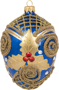 Faberge Egg Hand Blown Glass Christmas Ornaments Balls Sapphire Gloss 5 in