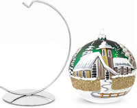 Hand Blown Glass Christmas Ornaments Ball, Chapel Green 6 in + Stand
