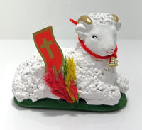 AM Decor Polish Traditional Small Easter Lamb Figurine with Flag and Palm (Baranek Wielkan