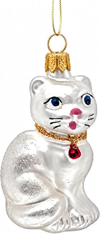 Mini Glass Christmas Ornaments Ball Hand Blown, White Cat 2 in