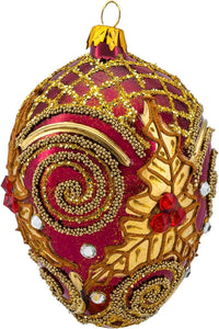 Faberge Egg Hand Blown Glass Christmas Ornaments Balls Burgundy Matte 5 in