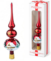 Finial Glass Christmas Vintage Tree Topper, Burgundy Snowflake 12 in