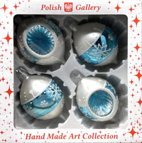 Christmas Ornament, Blown Glass 5-inch Long (Set of 4, White and Light Blue) - image 4