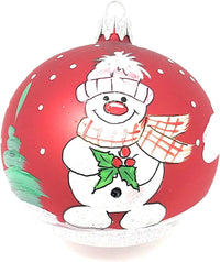 Hand Blown Glass Christmas Ornaments Ball, Snowman & Mistletoe Red 3 in - image 3