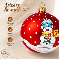 Hand Blown Glass Christmas Ornaments Ball, Snowman & Mistletoe Red 3 in - image 5