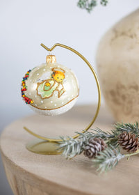 Christmas Ornament, Angel with House and Holiday Tree, Blown Glass Ball 3-inch (Vanilla Go - image 2