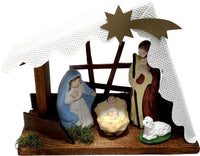 Wooden Nativity Set Figures Indoor Scene with Holy Family Stable White - image 2