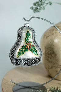 Hand Blown Glass Christmas Bells Ornaments, Mistletoe Leaf 4 in - image 5