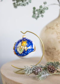 Christmas Ornament, Angel with House and Holiday Tree, Blown Glass Ball 3-inch (Navy Gloss - image 2