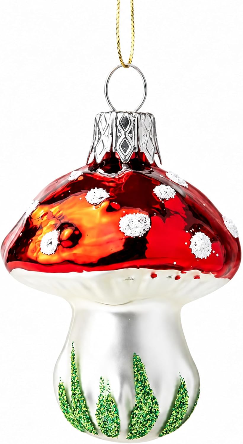 Christmas Glass Ornament Lucky Mushroom for Gift, Little Ornaments Mini Redcap Toadstool f