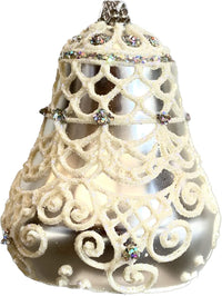 Hand Blown Glass Christmas Bells Ornaments, Shimmering White 4 in - image 3