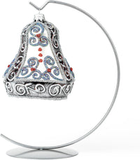 Hand Blown Glass Christmas Bells Ornaments, Silver Embellished 4 in - image 2