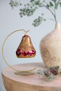 Hand Blown Glass Christmas Bells Ornaments, Poinsettia Burgundy 4 in - image 3