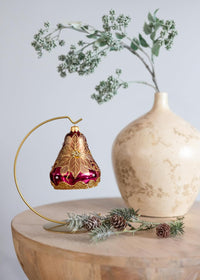 Hand Blown Glass Christmas Bells Ornaments, Poinsettia Burgundy 4 in - image 2