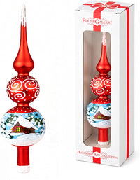 Finial Glass Christmas Vintage Tree Topper, Red Swirl 15 in