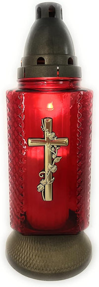 AM Décor Christian Cross Cemetery Memorial Candle | Gravesite Remembrance Decoration | Gla - image 4