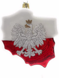 Poland Coat of Arms Christmas Ornament Blown Glass Hand Decorated Red and White Polish Gif