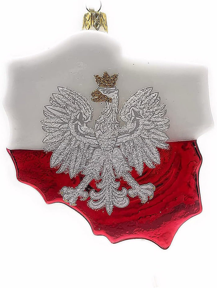 Poland Coat of Arms Christmas Ornament Blown Glass Hand Decorated Red and White Polish Gif