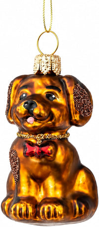 Mini Glass Christmas Ornaments Ball Hand Blown, Brown Dog 2 in
