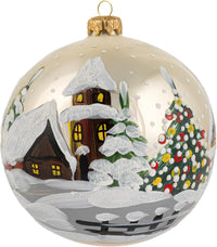 Polish Hand Blown Glass Christmas Ornaments Ball, Cottage Champagne 5in
