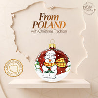 Blown Glass Christmas Ornaments Ball, Snowman & Mistletoe Burgundy 3 in - image 5