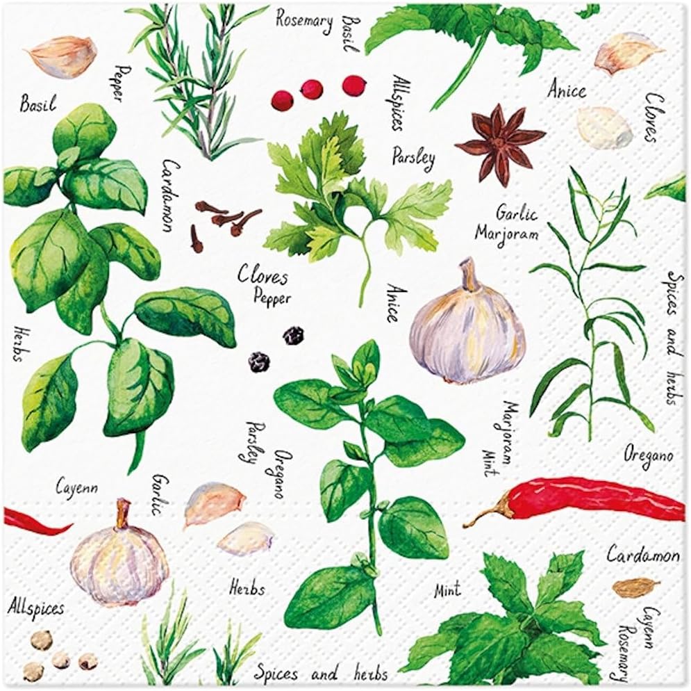 Fall Napkins Paper Disposable Decorative Decoupage Spices and Herbs 13 in