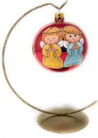 Christmas Ornament, Two Praying Angels, Blown Glass Ball 3-inch - image 2