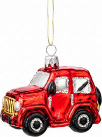 Mini Glass Christmas Ornaments Ball Hand Blown, Red Car 2 in