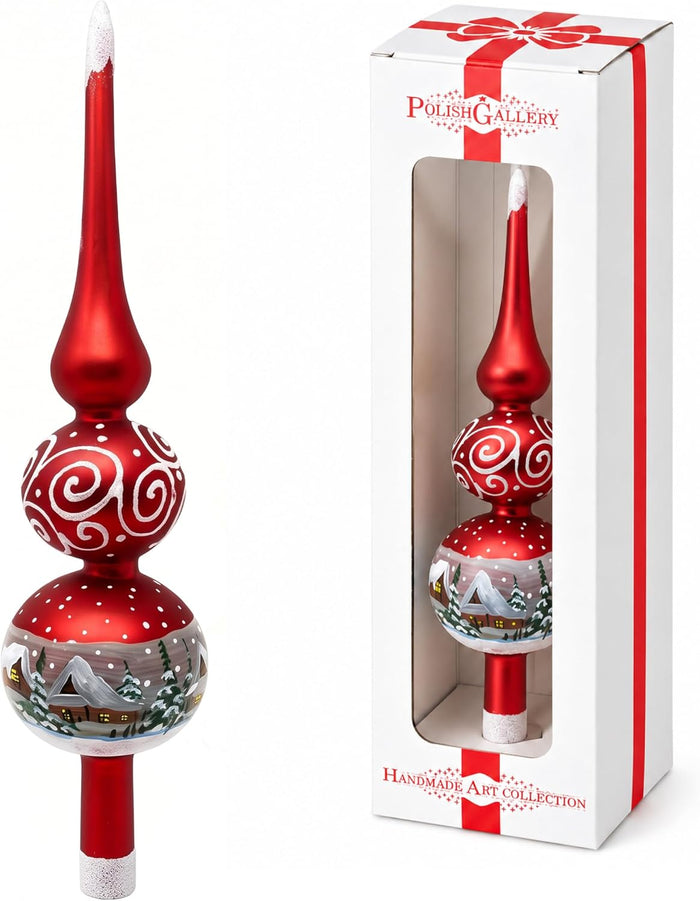 Finial Glass Christmas Vintage Tree Topper, Red Swirl 12 in