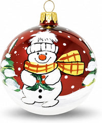 Blown Glass Christmas Ornaments Ball, Snowman & Mistletoe Burgundy 3 in
