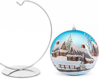 Hand Blown Glass Christmas Ornaments Ball, Chapel Blue 8 in + Stand