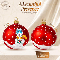 Hand Blown Glass Christmas Ornaments Ball, Snowman & Mistletoe Red 3 in - image 3