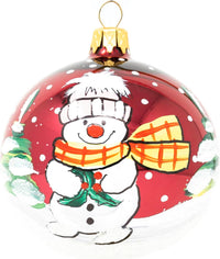 Blown Glass Christmas Ornaments Ball, Snowman & Mistletoe Burgundy 3 in