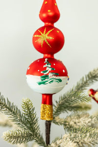 Finial Glass Christmas Vintage Tree Topper, Red Snowflake 15 in - image 2