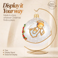 Hand Blown Glass Christmas Ornaments Ball, Angel & House White Silver 3 in - image 5